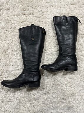 Sam Edelman Designer Black Leather Knee-High Riding Boots. GUC Sz 7